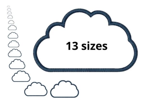 Cloud Embroidery Design, 13 sizes, Mini Cloud Embroidery, Large Cloud Embroidery, Machine Embroidery Design, Heart shapes Design, Instant