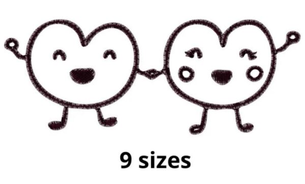Two Hearts Embroidery Design, 9 sizes, Cute Hearts Embroidery, Funny Hearts Embroidery, Machine Embroidery Design, Heart shapes Design